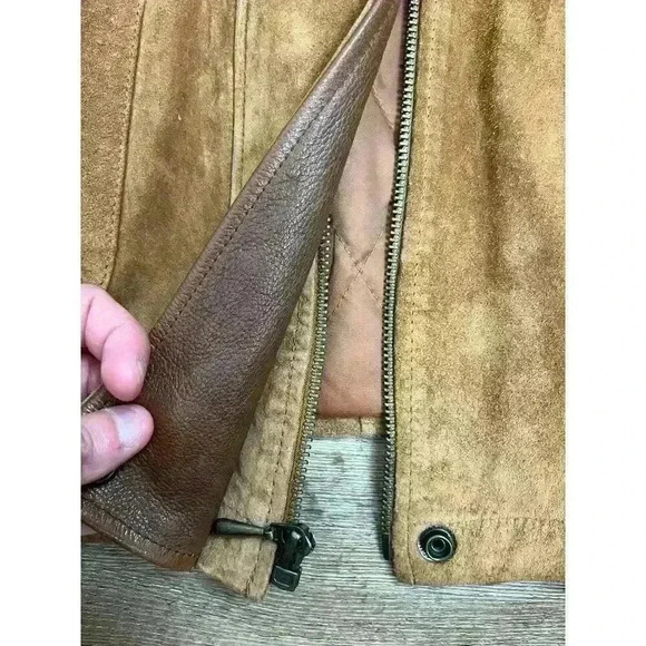 Wilsons Leather Men's Brown Full Zip Jacket Leather Collar Suede Size L *Read - Picture 6 of 16